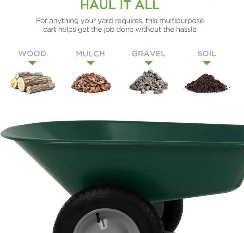 Best Choice Products Dual-Wheel Home Utility Yard Wheelbarrow Garden Cart w/Built-in Stand for Lawn, Gardening, Construction - Green by GreenHaven Gardens