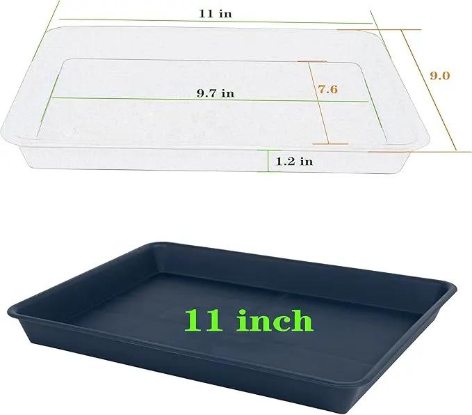 Plant Saucer Growing Tray, Seed Starter Tray Rectangular, Heavy Sturdy Plastic Plant Saucers Drainage Trays, Plant Drip Trays for Pots, Seed Starter Growing Tray (11 x 9 inch, 2 Pack) by GreenHaven Gardens