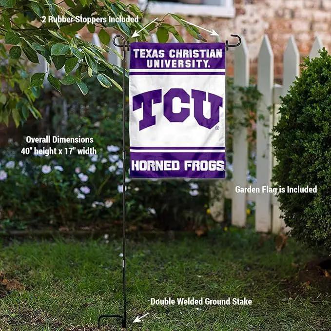 College Flags & Banners Co. Texas Christian Horned Frogs Garden Flag with Stand Holder by GreenHaven Gardens