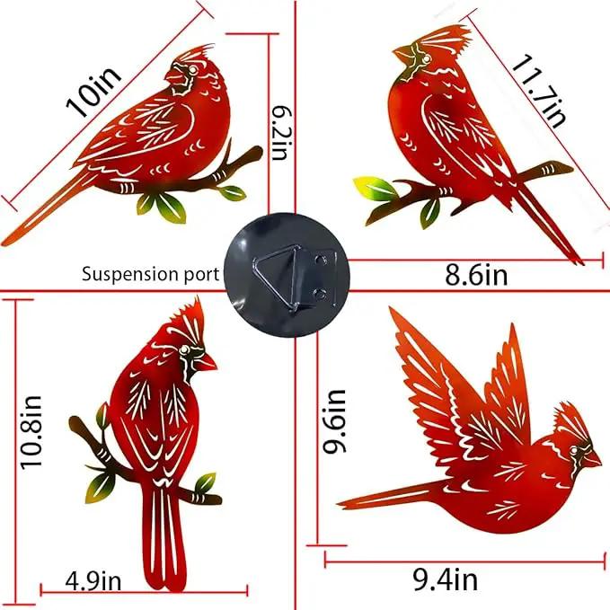 4 Pack Metal Cardinal Wall Art Decor Metal Birds 3D Outdoor Sculpture, Ornaments Hand-Made Nimble red Bird, Gifts for Mom,Birthday Gifts for Grandma Wife by GreenHaven Gardens