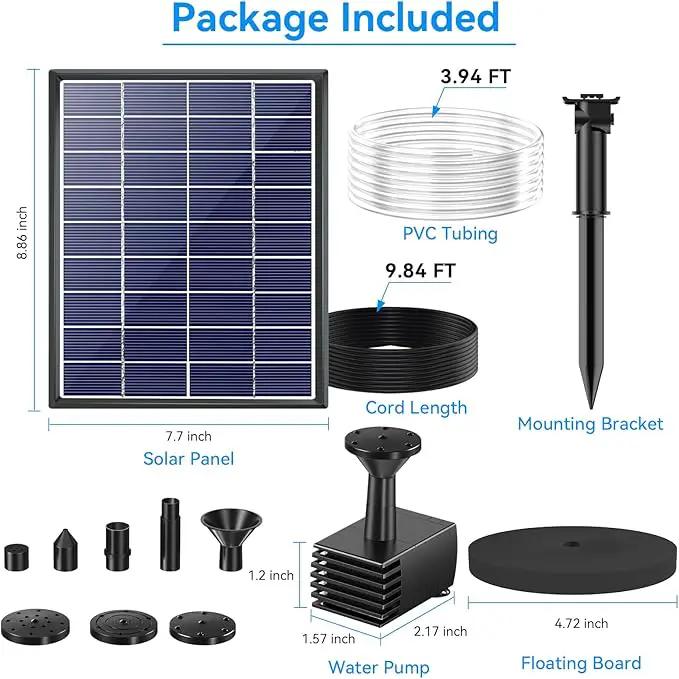 POPOSOAP Solar Bird Bath Fountain Pump, 6W Outdoor Solar Water Fountain Pump for Bird Bath with 4ft Tubing & 5 Nozzles, DIY Solar Powered Water Fountain for Garden, Ponds, Pool and Fish Tank by GreenHaven Gardens