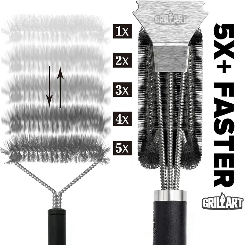 GRILLART Grill Brush and Scraper BBQ Brush for Grill, Safe 18" Stainless Steel Woven Wire 3 in 1 Bristles Grill Cleaning Brush, BR-4516 by GreenHaven Gardens