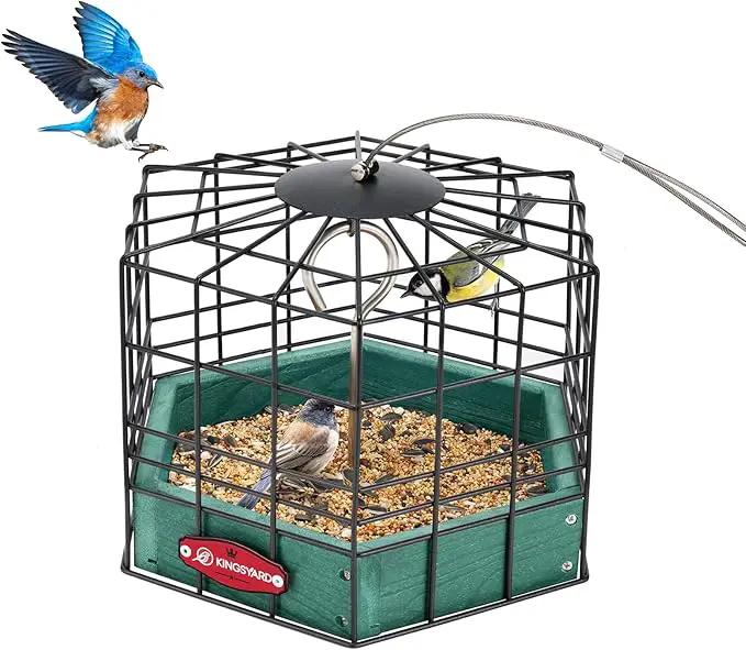 Kingsyard Squirrel Proof Platform Bird Feeders for Outdoor Hanging, Caged Bird Feeder for Small Wildbirds, Recycled Plastic Feeding Platform with Metal Seed Tray, Green by GreenHaven Gardens