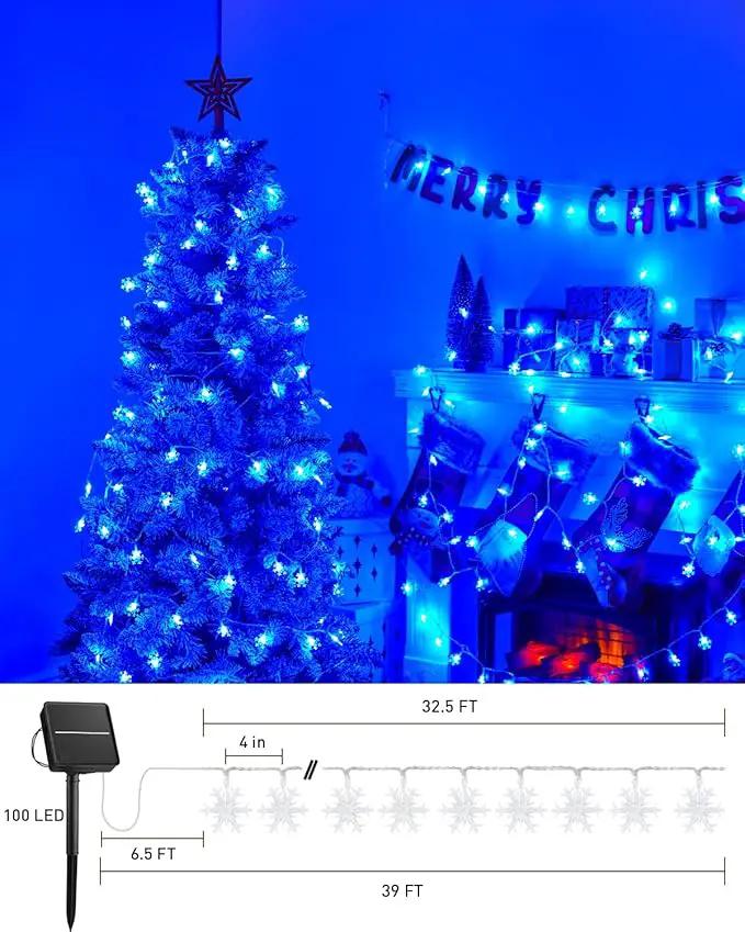 Brightown Solar Christmas Snowflake String Lights 100 LED 39 FT Outdoor Waterproof Fairy Lights with 8 Lighting Modes for Wedding, Party, Tree, Room, Garden, Patio, Yard, Home, Blue by GreenHaven Gardens