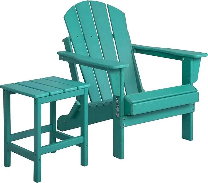 WO Home Furniture Adirondack Chair Table Set of 2 PCS Outdoor Folding Chair w Side Table Weather/UV Resistant for Lawn, Garden, Bon Fire, Balcony (Turquoise) by GreenHaven Gardens