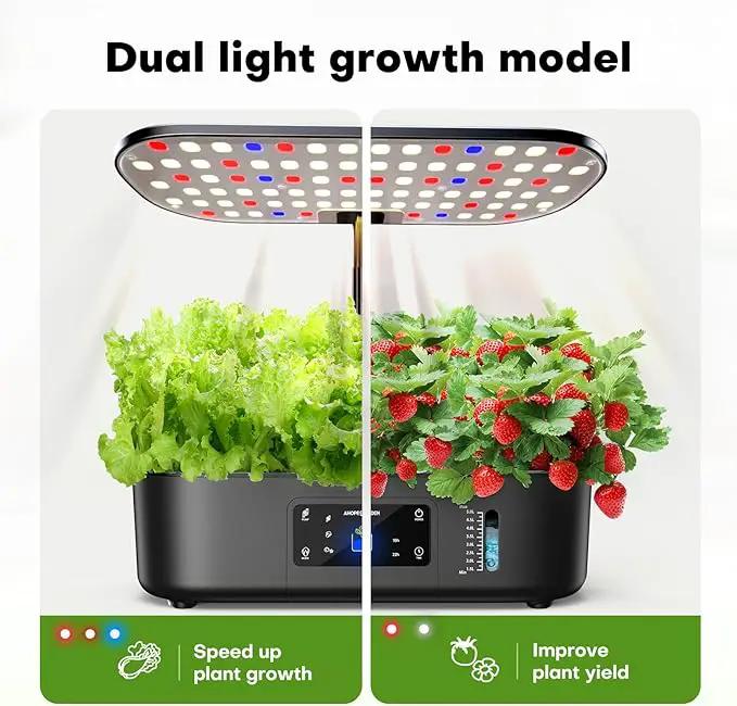 Ahopegarden Hydroponics Growing System Kit Indoor Herb Garden with Grow Light 12 Pods, with LCD Touch Panel Hydroponic Planter, Planting Height Up to 17", Grower Harvest Fresh Veggie Lettuce, Black by GreenHaven Gardens