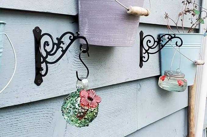 2 Pieces 6-Inch Outdoor Indoor Small Decorative Iron Wall Hooks for Hanging Lanterns Solar Lights Hummingbird Feeders Wind Chimes Hangers, Black by GreenHaven Gardens