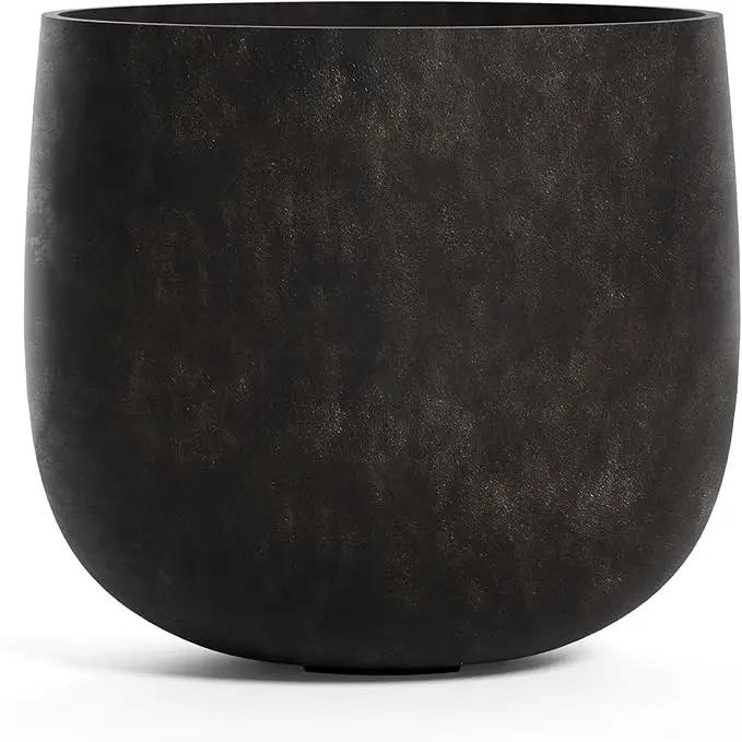 Mondo Large Planter – Brown Stone Finish – Fiberglass Indoor/Outdoor and Weather-Resistant Round Planter (33" D x 31.3" H Exterior, 31.5" D x 30.7" H Interior) by GreenHaven Gardens