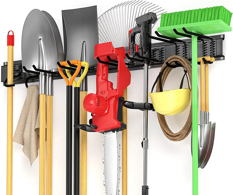 Garage Tool Organizer Wall Mount 11 PCS Garden Tool Organizer Adjustable Garage Organizers with 8 Heavy Duty Hooks, Max Load 500lbs Garage Storage for Yard Garden Tools, Shovels, Trimmers, Hoses by GreenHaven Gardens
