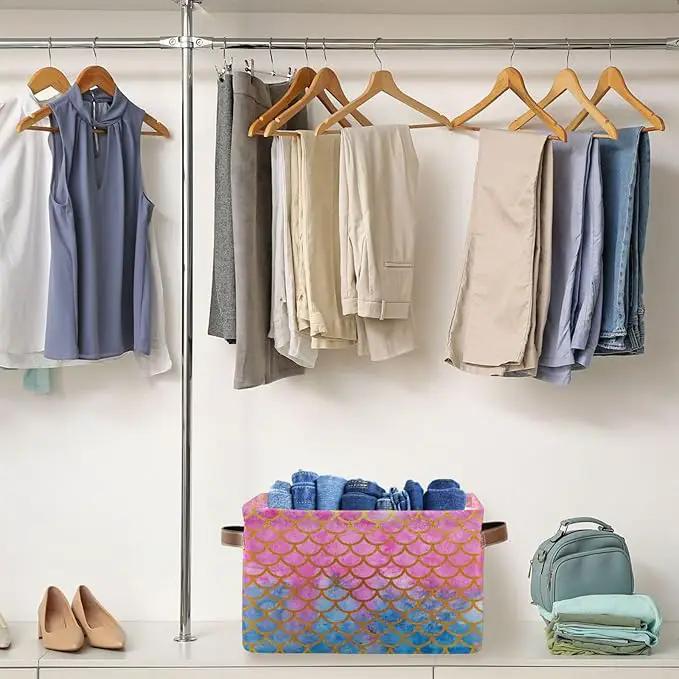 Mermaid Rectangular Storage Basket Organizer Bin Shelf Baskets For Clothes Gifts For Home Office Dorm by GreenHaven Gardens