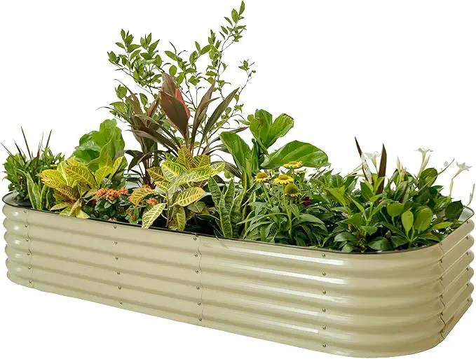 Vego garden Raised Garden Bed Kit, 17" Tall 10 in 1 Modular Metal Planter Box for Vegetables, Flowers, Herbs, Pearl White by GreenHaven Gardens