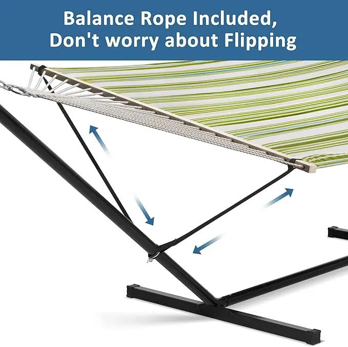 SUNCREAT Portable Double Hammock with Stand, 475 lbs Capacity, Heavy Duty Two Person Hammock with Stand Included, Green Stripe by GreenHaven Gardens