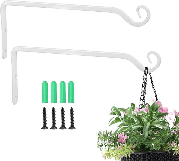 Jardim 2 Pack 10 Inch Premium Decorative Metal Iron Wall Hangers for Home Decor, Indoor Outdoor Plant Bracket Rustic Hanging Gardening Hooks for Planters, Bird Feeders, Lanterns, Wind Chimes (White) by GreenHaven Gardens