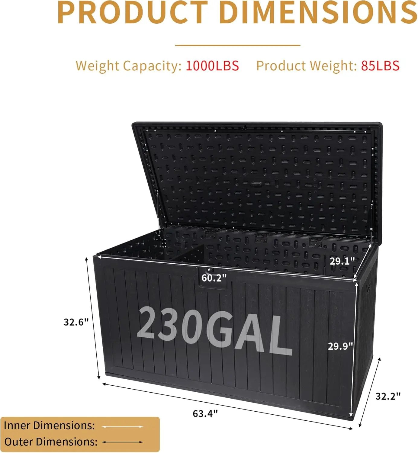 KUIKUI 288 Gallon Waterproof Deck Box, Outdoor Storage Box Waterproof Lockable with Divider and Lifter Prevent Water Seeping into from Floor for Patio Cushions by GreenHaven Gardens