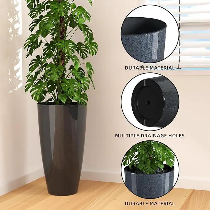 QCQHDU 21 inch Tall Planters for Indoor & Outdoor Plants, 2 Pack Sturdy Plant-Flower-Tree Pots for Front Porch Patio Deck Living Room Decor by GreenHaven Gardens