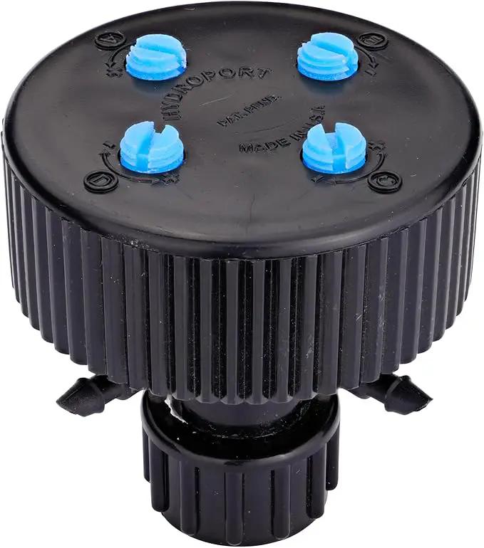 Raindrip 13400UB Hydro-Port Adjustable Four Bubbler, up to 30 GPH Per Outlet, Black-Blue by GreenHaven Gardens