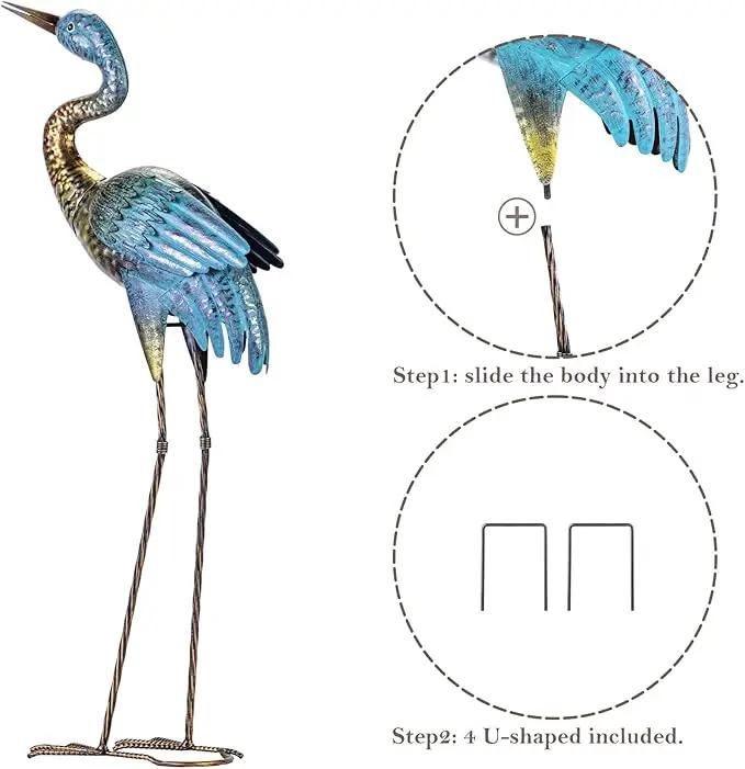Natelf Garden Crane Statues Outdoor, Standing Blue Heron Decoy Sculptures, Metal Bird Yard Art for Lawn Patio Backyard Decoration(Set of 2) by GreenHaven Gardens