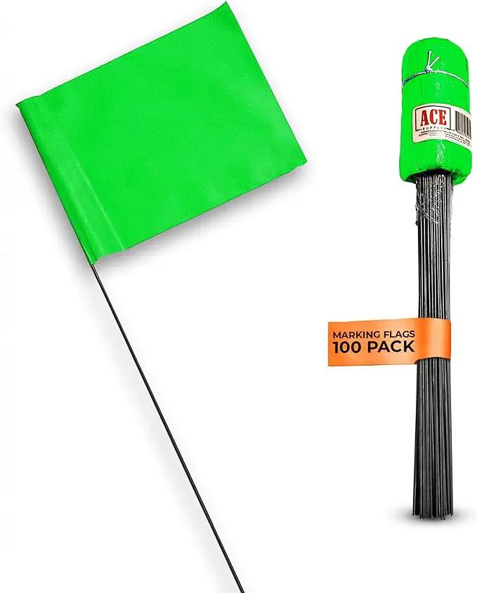 Green Marking Flags 100 Pack - 4x5x15 Inch Green Flags for Yard - Markers For Lawn, Irrigation, Landscaping, Survey & Sprinkler Head Marking by GreenHaven Gardens