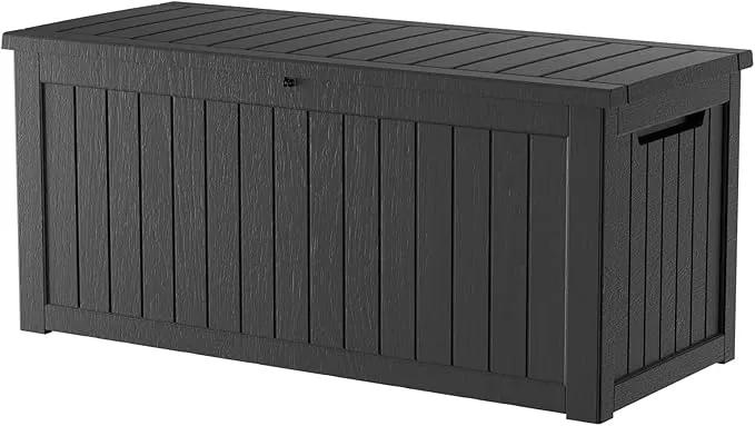 270 Gallon Outdoor Storage Box Patio Deck Box Waterproof, Resin Lockable Outside Large Storage Bin for Pool Cushion Furniture, Garden Tools UV-Resistant, Black by GreenHaven Gardens