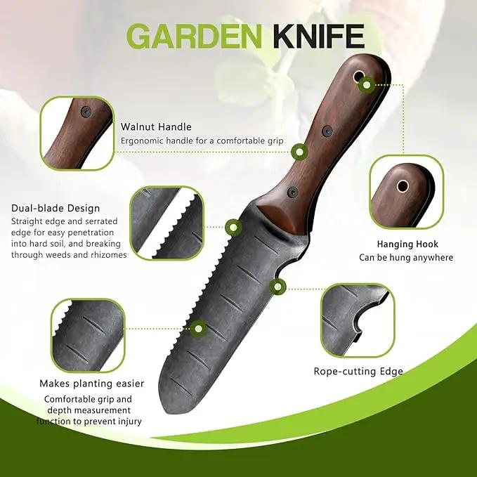 Gracfulcub Garden Knife for Weeding, Garden Tools with Sheath, Full-Tang Wood Handle, 7" Stainless Steel Blade with Cutting Edge by GreenHaven Gardens