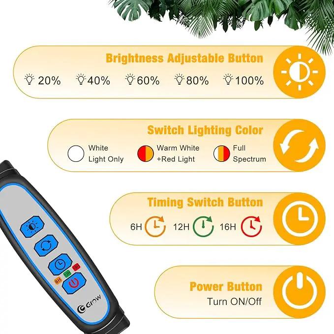 wolezek Grow Lights for Indoor Plants Full Spectrum, LED Grow Light with Adjustable Stand and Sturdy Clip, 5-Heads Plant Grow Lights Indoor with Auto 6/12/16H Timer, 3 Light Modes, 5 Levels Dimmable by GreenHaven Gardens