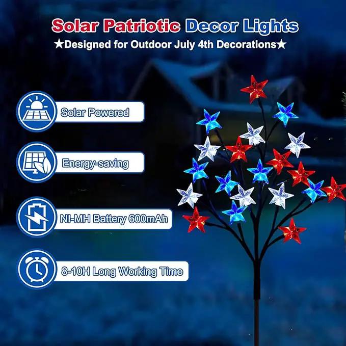 Solar 4th of July Decorations Outdoor Lights, 4-in-1 8 Modes Red White and Blue Star Stake Lights, Waterproof Solar Patriotic Decorations Outdoor for Fouth of July Memorial Day Yard Pathway Grave by GreenHaven Gardens