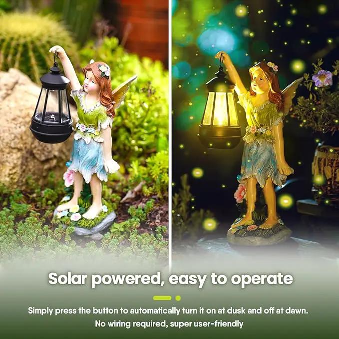 Fairy Garden Statue Solar Garden Fairy with Lantern Light Outdoor Garden Decoration Waterproof Solar Garden Sculpture for Patio Yard Lawn Gift for Mom Grandma by GreenHaven Gardens