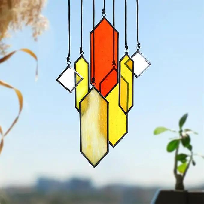 HDCRYSTALGIFTS 7pieces Stained Glass Window Hanging Suncatchers Handcrafted Modern Sunset Glow Design Stained Glass Wall Art Sun Catcher for Home Garden Decoration Reconfigurable by GreenHaven Gardens