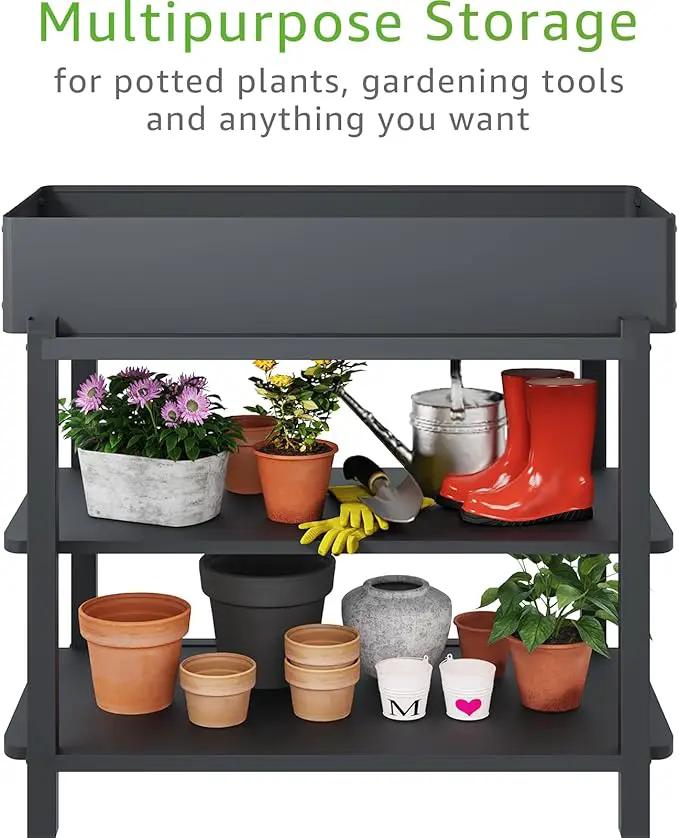 Elevated Planter Box with Trellis Raised Garden Bed with Legs Outdoor Standing Flower Beds for Patio Vegetable Herb by GreenHaven Gardens