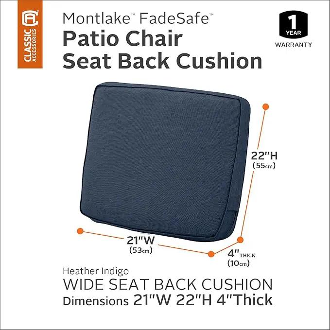 Classic Accessories Montlake Water-Resistant 21 x 22 x 4 Inch Patio Lounge Back Cushion, Heather Indigo Blue, Outdoor Loveseat Cushions by GreenHaven Gardens