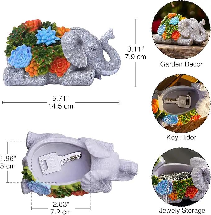 Outdoor Elephant Key Hider Statue - Cute Succulent Elephant Hide a Key Outdoor Decorative - Small Gift Box for Women, Home Decor & Elephant Gifts (Elephant) by GreenHaven Gardens