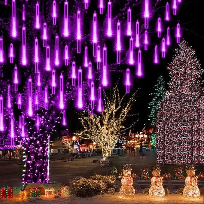 Aokudoni Halloween Decorations Outdoor, Upgraded 16inch/40cm Meteor Shower Rain Lights, Purple Icicle String Lights for Xmas Tree Decoration Holiday New Year Party, UL Plug by GreenHaven Gardens