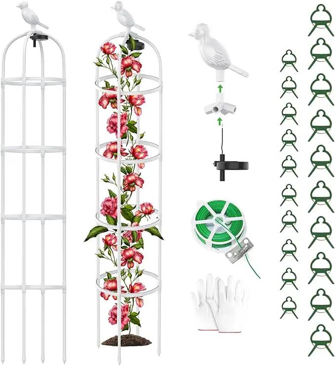 2 Pack Garden Obelisk Trellis with Solar Light, 6 Ft Trellis for Climbing Plants Outdoor Rose Bush Round Trellis for Pots, Rustproof PE Coated Metal Plant Support for Flowers Vine Indoor by GreenHaven Gardens