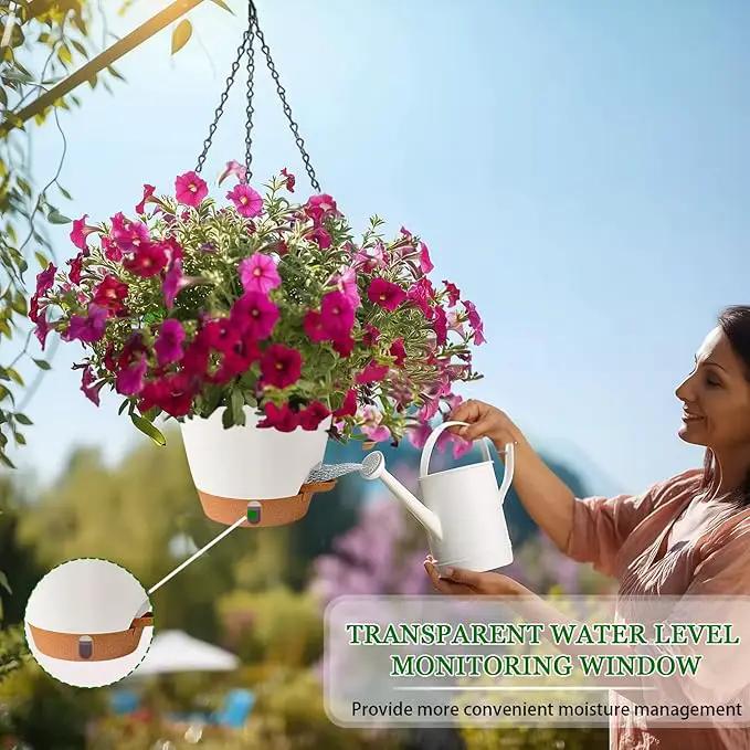 Hanging Planter for Indoor Plants 8 Inch, 2 Pack Hanging Baskets for Plants, Self Watering Hanging Flower Pots with Drainage Hole & 2 Kinds of Plant Hangers for Garden Home Decor (White, 8 inch) by GreenHaven Gardens