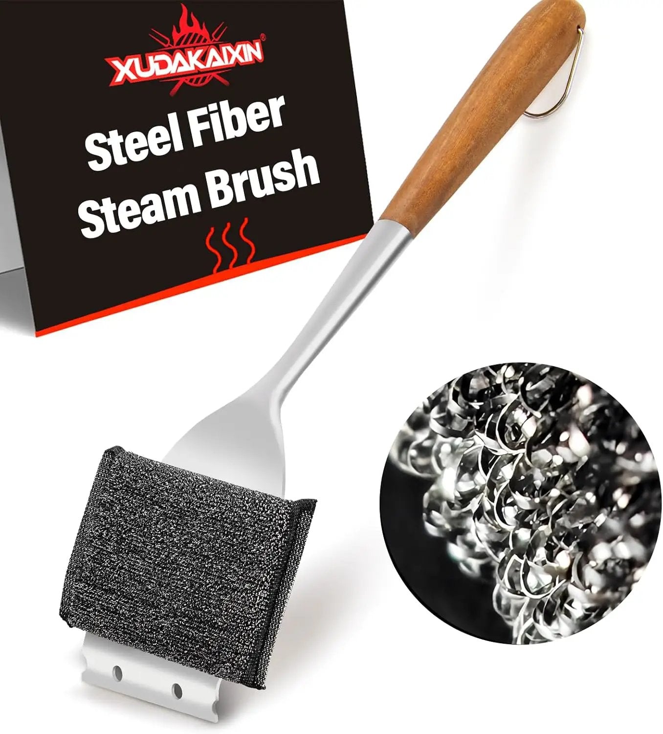 18” Steam Grill Brush Bristle Free,with Extended Luxurious Acacia Wood Handle,Safe Grill Cleaner for Outdoor Grill,Replaceable Head Grill Scraper Tool,BBQ Accessories,Gifts for Men/Dad by GreenHaven Gardens