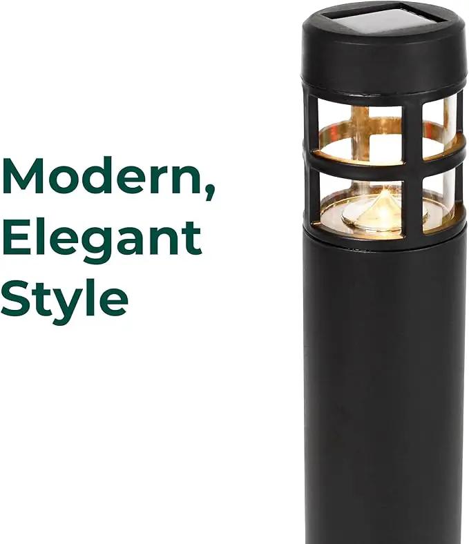 TECHKO Solar Mini-Bollard Cylinder Pathway Lights – 4-Pack, Dusk-to-Dawn, Weather-Resistant Outdoor LED Lighting by GreenHaven Gardens
