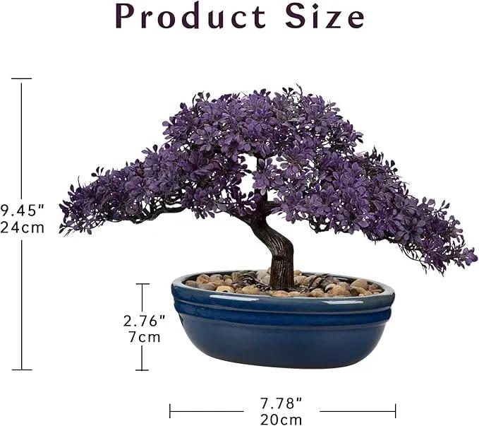 Artificial Bonsai Tree Juniper Faux Plants Indoor Fake Plants Decor with Blue Ceramic Pots for Home Table Office Desk Bathroom Shelf Bedroom Living Room Farmhouse Decorations by GreenHaven Gardens