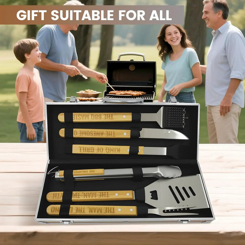 Grill Tool Set, Wooden Grilling Accessories, Heavy Duty Stainless Steel BBQ Grill Tools Set for Outdoor Grill with Spatula, Tongs Aluminum Case for Camping Backyard Barbecue, Grill Set for Men Women by GreenHaven Gardens