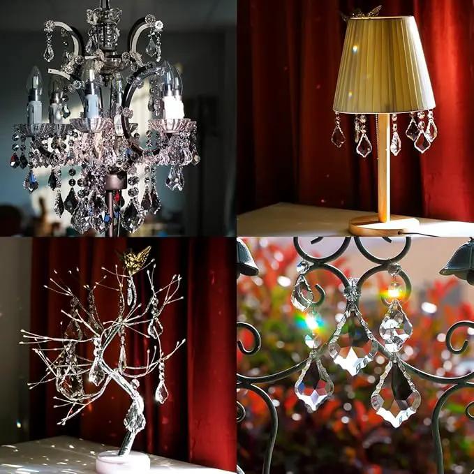 Maple Leaf 20pcs Crystal Chandelier Prisms Replacement Pendant Parts, 38mm Hanging Crystals Beads for Chandelier Wedding Decoration Clear