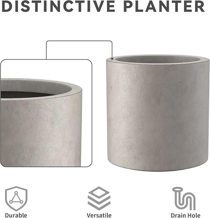 Kante 15.7" Dia Round Concrete Planter, Modern Style Large Cylindrical Plant Pot with Drainage Hole and Rubber Plug for Indoor Outdoor Patio, Weathered Concrete by GreenHaven Gardens
