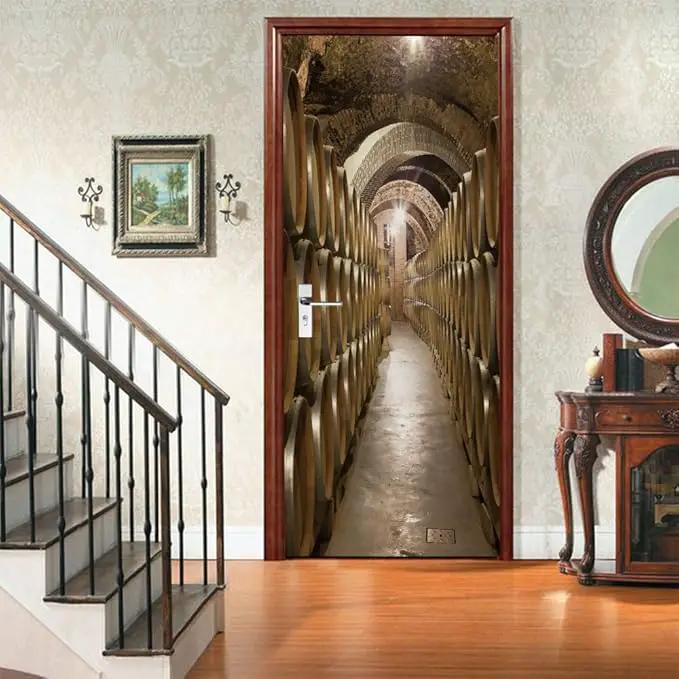 3D Door Stickers Murals Peel and Stick - Wine Cellar Wallpaper Self-Adhesive Decals - Removable PVC Waterproof Poster for Bedroom Living Room 37.4" x 82.7" by GreenHaven Gardens