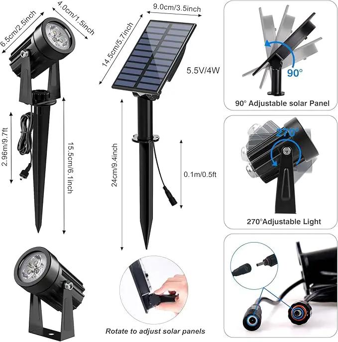 Solar Spot Lights Outdoor, Solar Landscape Spotlights IP65 Waterproof 9.8ft Cable, Auto On/Off Outdoor Wall Lights for Garden Yard Driveway Porch Walkway Pool (6000K White 2 Pack) by GreenHaven Gardens