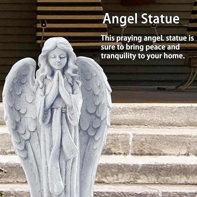 TOETOL Outdoor Garden Statues Praying Angel Statue 31.1" Grave Decorations Magnesium Oxide Stone Grey Yard Patio Deck Home Entryway Hallway Sculpture by GreenHaven Gardens