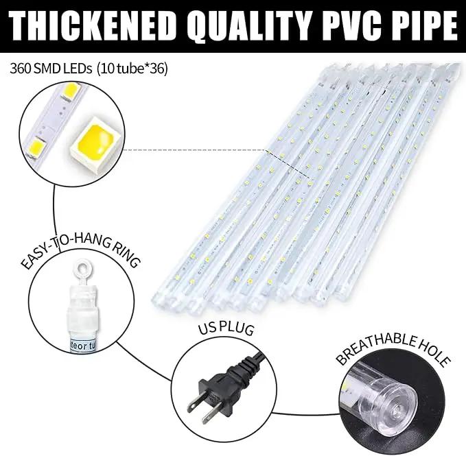Orange Christmas Meteor Shower Rain Lights, 10 Tube 360 LED 12 Inch Outdoor String Lights, Falling Rain Raindrop Light for Halloween Tree Patio Garden Roof Eaves Decor Waterproof Plug by GreenHaven Gardens