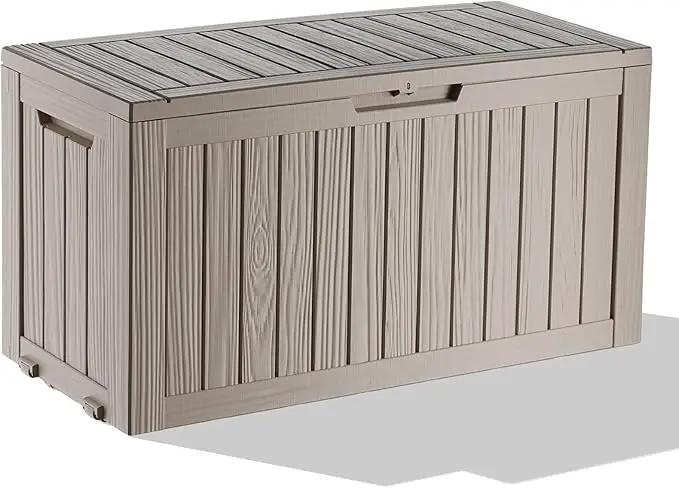75 Gallon Outdoor Storage Box – Waterproof Deck Box for Patio & Garden,Light Brown by GreenHaven Gardens
