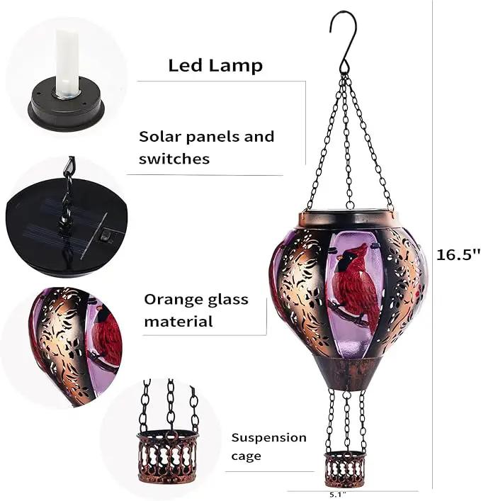 pearlstar Hot Air Balloon Solar Lantern with Flickering Flame Light Outdoor Solar Hanging Lights Waterproof for Garden Yard Farmhouse Patio Pathway Christmas Decoration,Glass&Metel(Cardinal) by GreenHaven Gardens