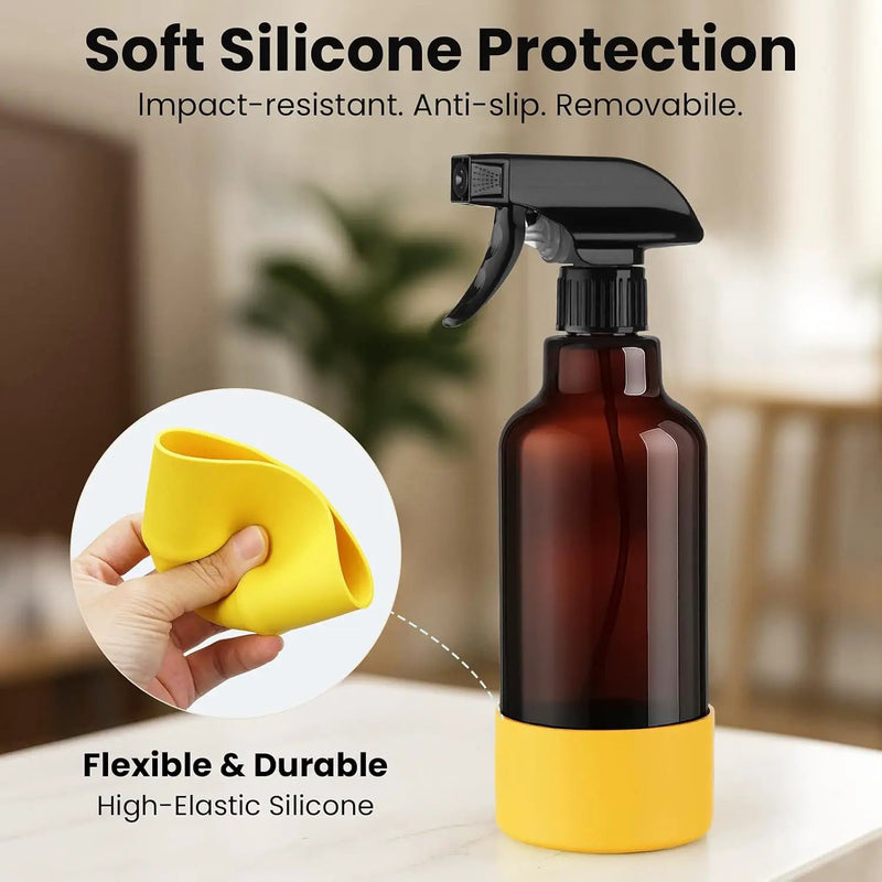 Glass Spray Bottles with Silicone Sleeve 16.9oz 2 Pack Empty Spray Bottle for Hair Mist/Stream Spraying for Cleaning Solutions, Plants, Essential Oils (Brown-green&yellow) by GreenHaven Gardens