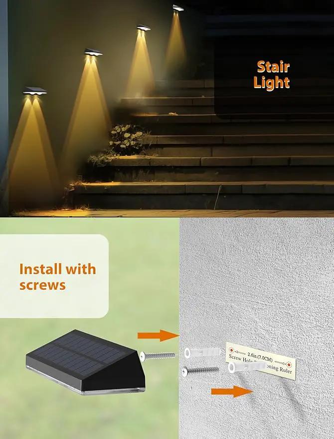 Solar Fence Lights,Warm White & Cold White & Mixed Color 3 Modes Bright Lens LED Dusk to Dawn Deck Light Outdoor Waterproof,Solar Outdoor Lights for Backyard/Railing/Wall (2Pack) by GreenHaven Gardens