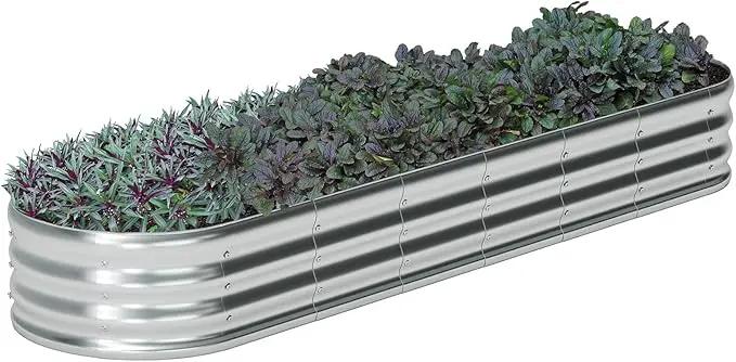 zizin Galvanized Raised Garden Bed Metal Oval Raised Garden Beds Outdoor Planter Box for Vegetables (8x2x1FT, Silver) by GreenHaven Gardens