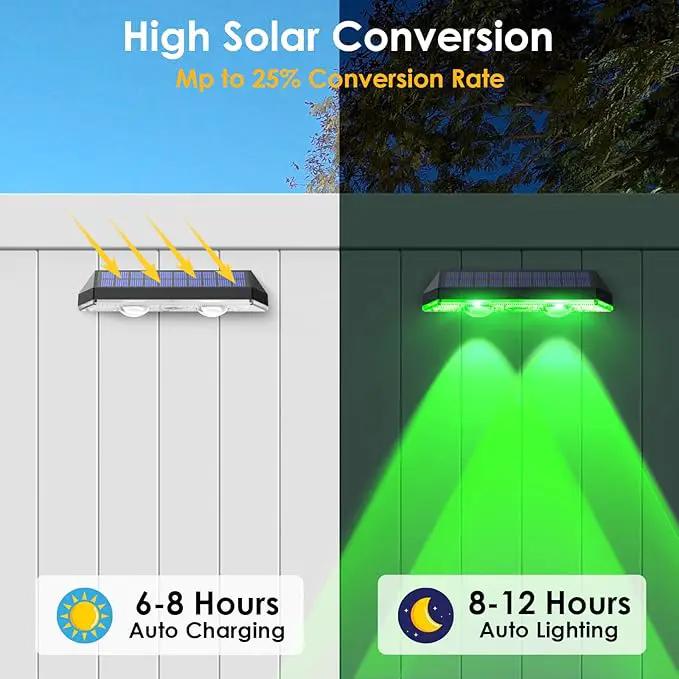 Solar Fence Lights Outdoor - Warm White & RGB 6 Color, Dusk to Dawn Deck Light, IP65 Waterproof Garden Lights for Outside/Backyard/Railing/Step/Patio/Wall (8 pack) by GreenHaven Gardens